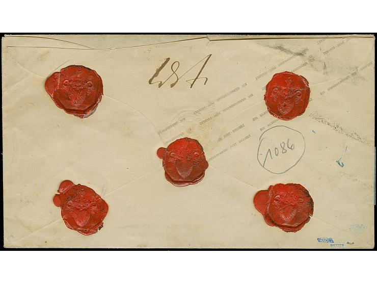 2 Sgr. auf blau im waagerechten 3er-Streifen (rechte Marke kurz berührt) und Einzelstück, mit Nr. "183" als Zufrankatur auf G