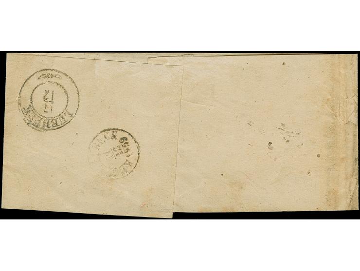 4 Pfge. grün und 1 Sgr. rosa, erstere rechts berührt, sonst beide breitrandig, mit Ra2 "ERFURT 16 12" auf vorgedruckter Zeitu