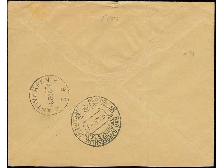 “DSP HAMBURG-WESTAFRIKA c 6.8.36” (D. Wadai" zweimal klar auf Flugpost 40 Pfg. und waagerechtem Paar Olympische Spiele 8 Pfg.