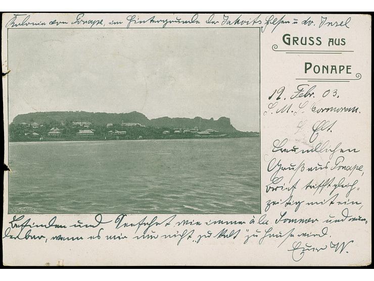 “DSP SYDNEY-HONGKONG *a 17,2,03” (D. Oceana) klar auf Kaiseryacht 5 Pfg. auf Ansichtskarte “Gruss aus Ponape” mit Text und Da