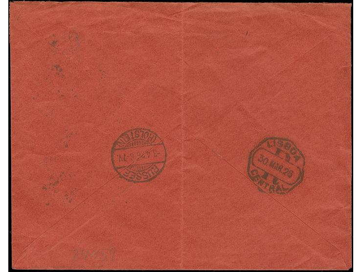 1926, “DSP LINIE BREMEN-LA PLATA k 29.3.26” mehrfach klar auf 1000 Jahre Rheinland 5 Pfg., 10 Pfg. und senkrechtes Paar 25 Pf