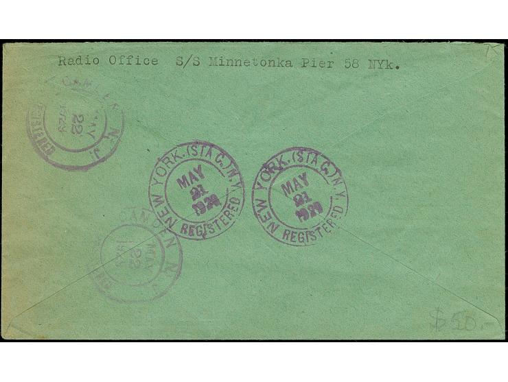 1929, USA Freimarke 17 C. mit stummen Ovalstempel auf R-Ocean-Letter “British Wireless Marine Service” von “NEW YORK MAY 21.1