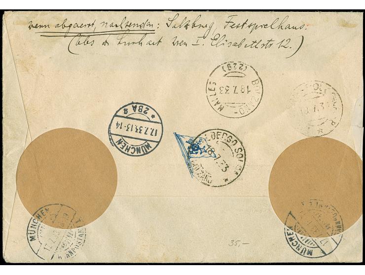 “DASP BREMEN-NEW YORK D. BREMEN 15.7.33” mehrfach klar auf Adler 50 Pfg. im senkrechten Paar und zwei Einzelmarken sowie 15 P