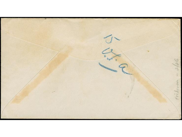 1938, “SS FRIDERUN HONKGONG, NEW GUINEA SERVICE”, violetter Bordstempel auf British Solomon Island 1 P. violett und 3 P. mit 