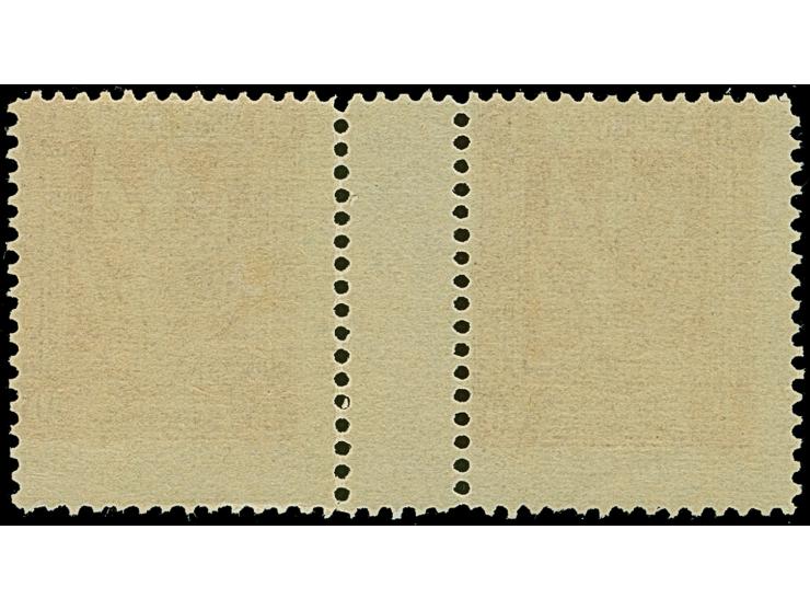 1920, 1. Mailänder Ausgabe 10 Pfennig karmin im waagerechten Zwischenstegpaar, postfrisch, üblich gezähnt, tadellos