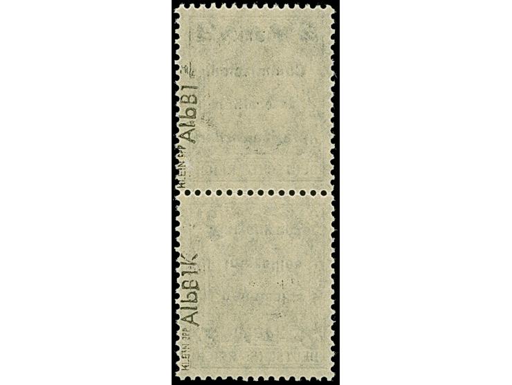 1920, Germania 2 Mark auf 2½ Pfennig, senkrechtes Kehrdruckpaar mit den Aufdrucktypen AIbBI sowie kopfstehend AIaBI, Druckfel
