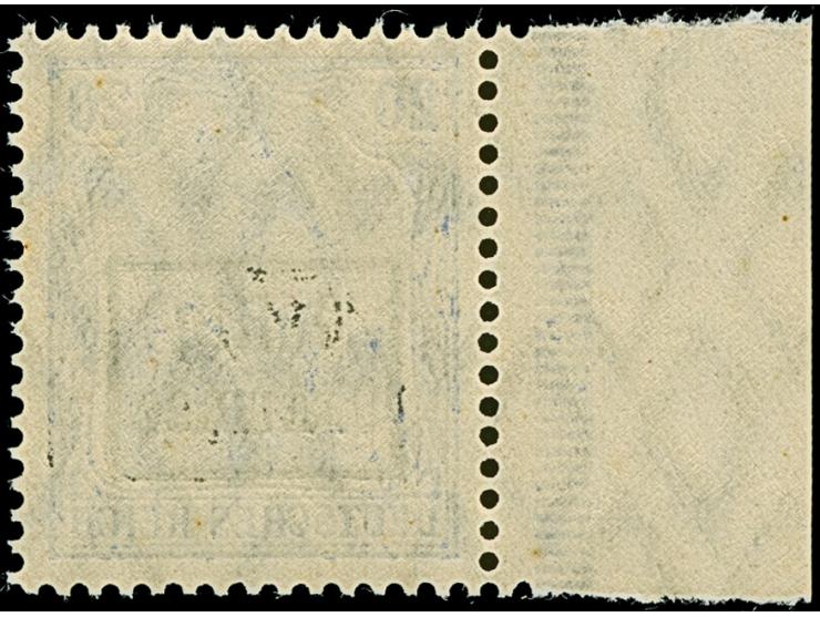 1918, Gültig 9. Armee, Germania 20 Pfennig hellblauviolett, Friedensdruck, linkes Seitenrandstück, farbfrisch und gut gezähnt