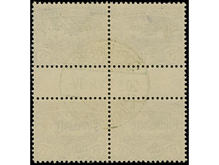 1921, Plebiscite 15 Pfennig grauviolett, Viererblock mit zwei senkrechten Zwischenstegpaaren, farbfrisch und gut gezähnt, sau