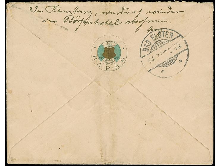 1900, “S.S. AUGUSTE VICTORIA SPITZBERGEN 16.JUL.1900” violetter EKr. sehr klar auf blauer Vignette “Eisbär” 20 Öre auf Brief 