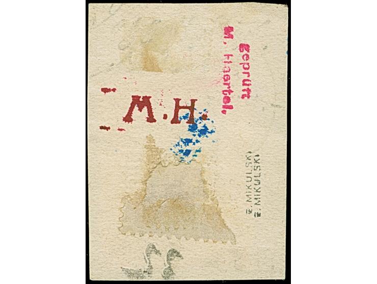 1920, Nationalversammlung 15 Pfennig siena/schwärzlichtürkisblau, mit klarem Doppelaufdruck, farbfrisch und bis auf einen win