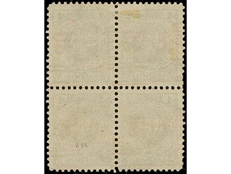 1923, 30 Cent auf 400 Mark. auf 1 Litas braun, Type I, Viererblock mit stark verschobenem Aufdruck, farbfrisch und meist gut 