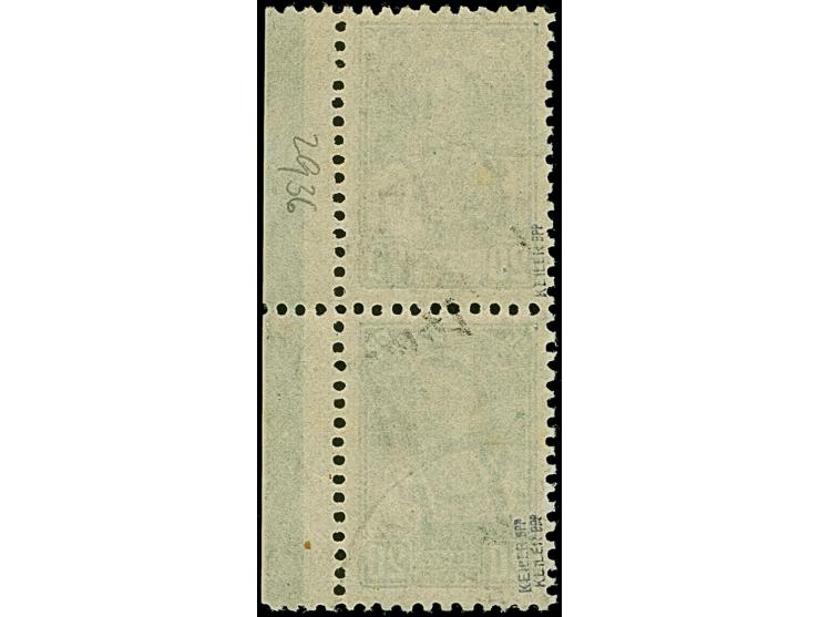 1941, 20 Kopeken schwarzgelbgrün, senkrechtes Kehrdruckpaar mit rechtem Seitenrand, die obere Marke mit schrägem, normalstehe
