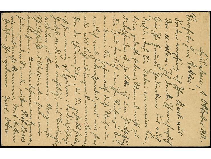 “DSP LINIE HAMBURG-WESTAFRIKA XLII ….10.12.” klar auf Frage-Ganzsachenkarte von “EISLEBEN 1.10.12” über Hamburg per Schiff na