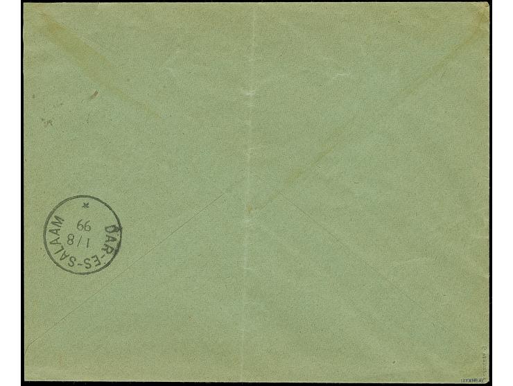 1899, 5 Pesa auf 10 Pfg. mit Stempel “KILWA 29.7.99” auf Vordruckbrief “E. Müller &amp; Devers, Zanzibar &amp; Dar-es-Salaam”