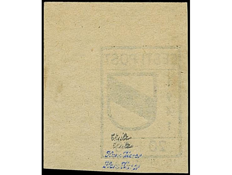 1941, Wappenschild 20 Kopeken, geschnitten, Type II, rechte obere Bogenecke, ohne Blaudruck, postfrisch, tadellos, sehr selte