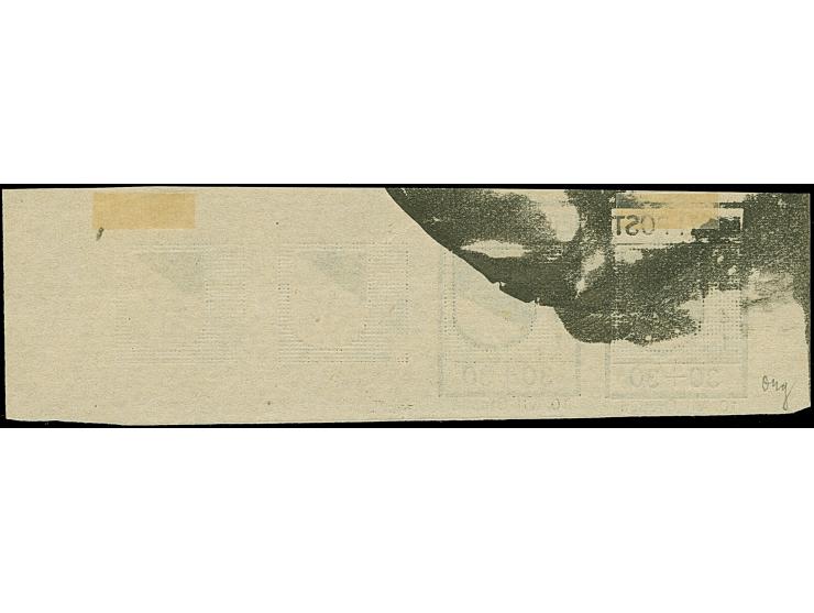 1941, Wappenschild 30 Kopeken, geschnitten, waagerechter Viererstreifen, die linke Marke in Type III, die zweite in Type II d