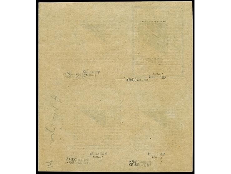 1941, Wappenschild 30 Kopeken, geschnitten, Type I, Viererblock, bis auf die linke obere Marke alle Felder mit fehlendem Schw