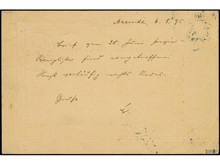 “MASINDE 6.8.95” klar auf Ganzsachenkarte 5 P. auf 10 Pfg. mit Text via Tanga nach München mit vorderseitigem Ankunftsstempel