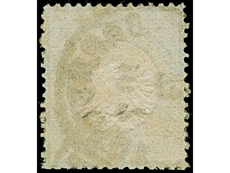 1 Kr. dunkelgrünlicholiv mit Zähnungsbesonderheit “ausgefallenes Zähnungsloch rechts in der 4. Position” (FZL r4), klar mit E