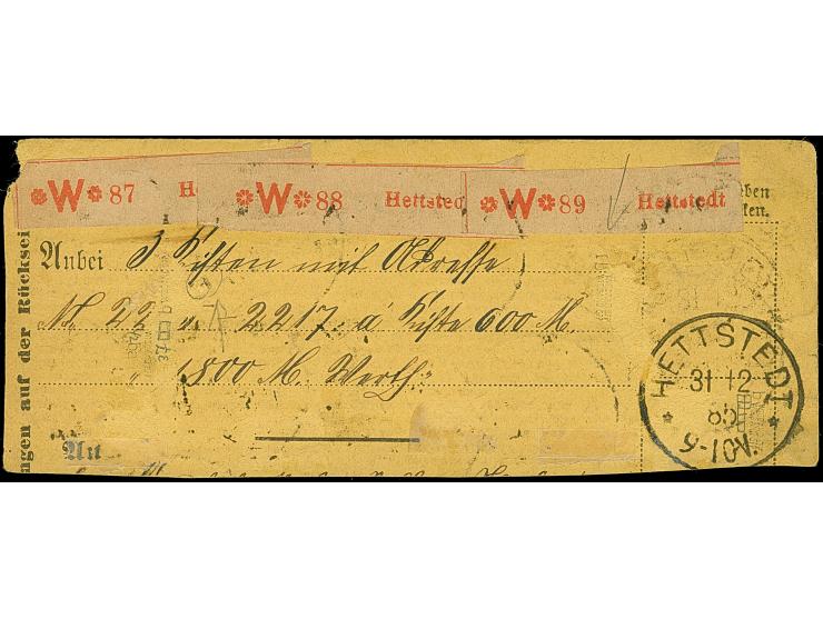 2 M. lebhaftrosalila mit Plattenfehler “dicker weißer Strich über O in POST” im Viererblock mit Normalmarken, im waagerechten