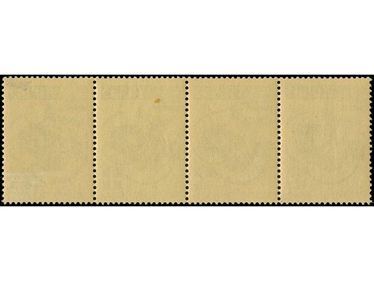 1941, Kriegsgefangene 1 Din. schwarzgrün/oliv, Spitzen nach oben, waagerechter Viererstreifen, der linke Wert mit “Buchstabe 