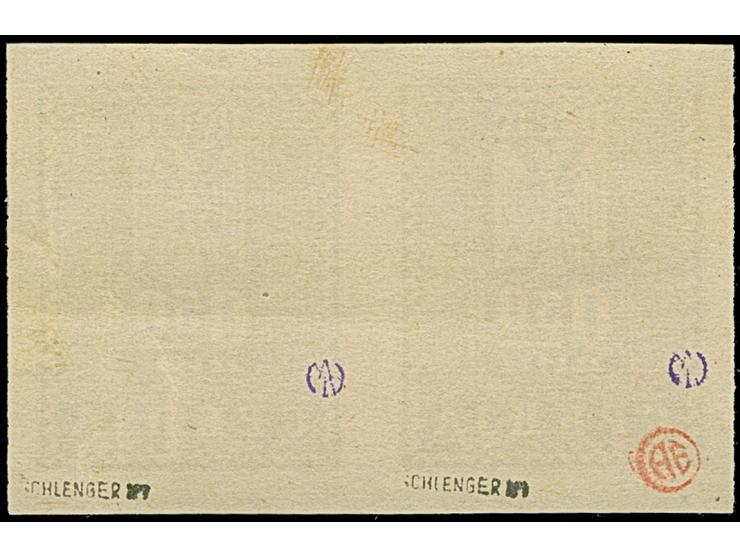 1943, ungezähnter Probedruck, 0,50 Dinar braunschwarz, waagerechtes Paar auf ungummiertem Papier, winzig knittrig, sonst tade