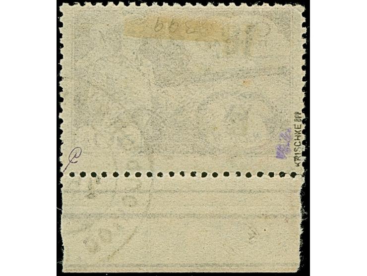 1942, Aufdrucktype III Hakenkreuz 4mm: 5 Rubel auf 40 Kopeken dunkelbraunlila, Unterrandstück, farbfrisch und gut gezähnt, sa
