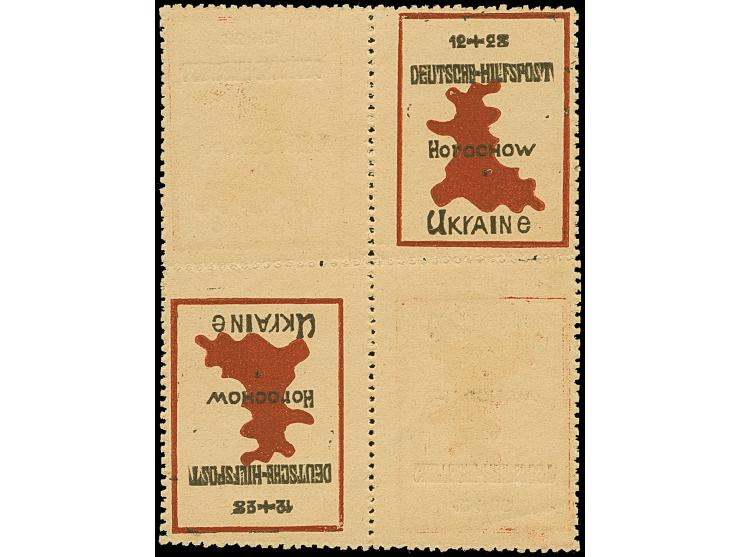 NORDUKRAINE: Gorochow Landkarte 12+28 Pfennig braunrot/schwarz, kompletter Kleinbogen zu vier Werten, bestehend aus zwei vord