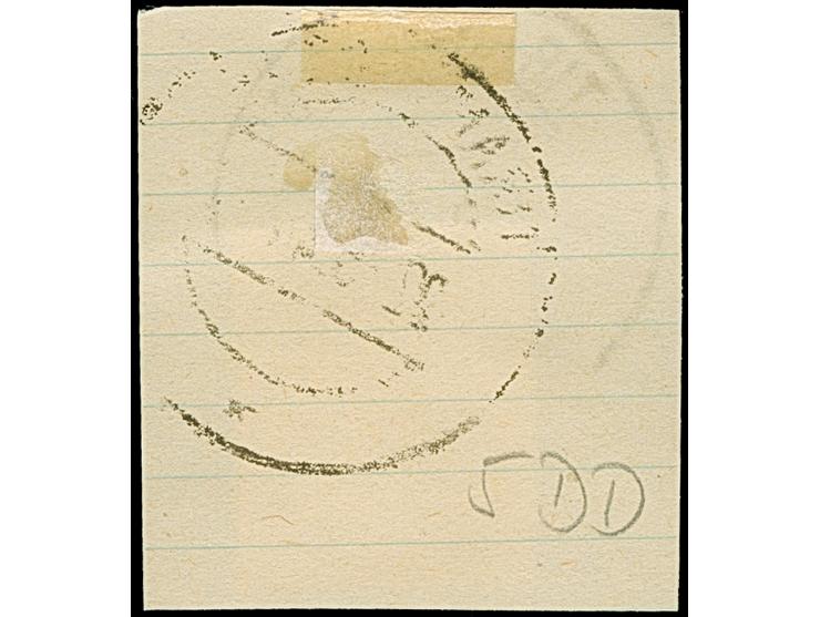 1943, 10 Qind schwärzlichorangebraun, mit doppeltem Aufdruck, sauber mit Stempel “TIRANE DEGE 22-.5.44” auf Briefstück, tadel