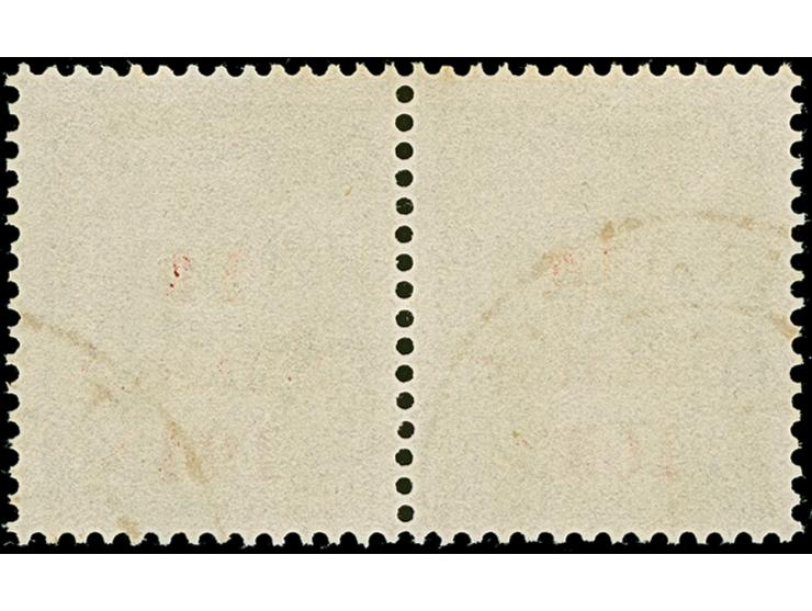 2 Qind schwärzlichbraunoliv, waagerechtes Paar, dabei die linke Marke mit Setzfehler “1643 statt 1943”, sauber gestempelt, ta