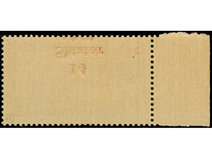 2 Frank dunkelbräunlichkarmin, linkes Seitenrandstück mit kopfstehendem Aufdruck, postfrisch, tadellos, eine seltene Marke, e