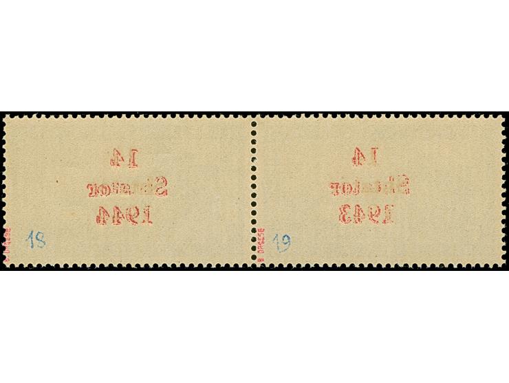 1 Frank schwarzopalgrün, waagerechtes Paar, die rechte Marke mit Setzfehler “1944 statt 1943”, postfrisch, tadellos, sign. Dr