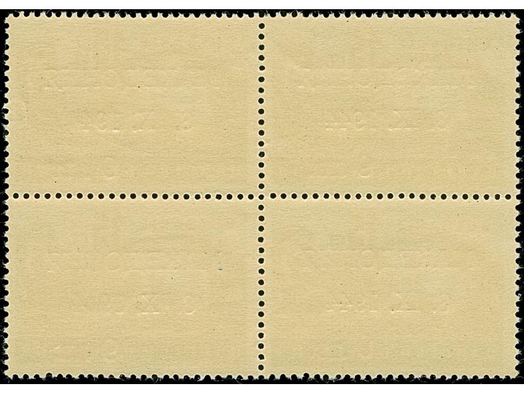 1944, 9 Lew auf 15 Stotinki, Goldaufdruck auf rotem Aufdruck, Viererblock, postfrisch, tadellos, Fotoattest Brunel BPP (2009)