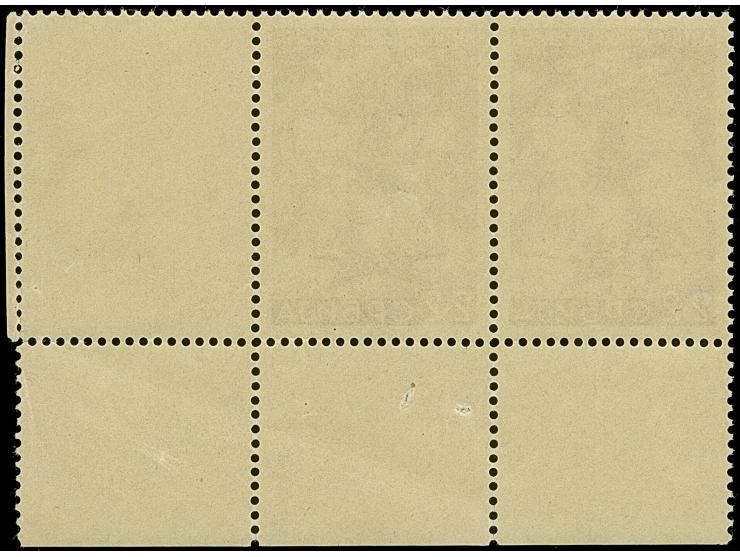 1942, Anti-Freimaurer-Ausstellung 2+2 Dinar rosakarmin, waagerechtes Paar aus der rechten unteren Bogenecke, rechts mit kompl