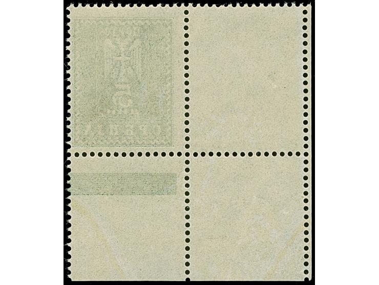 1942, Serbischer Doppeladler 5 Dinar schwarzgelblichgrün, aus der linken unteren Bogenecke mit vollständig gezähnten Leerfeld