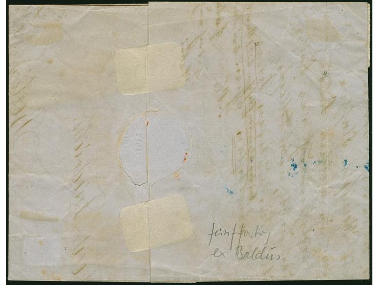 1850, ½ Sgr. rotorange, voll- bis breitrandig, rechts mit ca. 3 mm Bogenrand, in wertstufengleicher Mischfrankatur mit Wappen