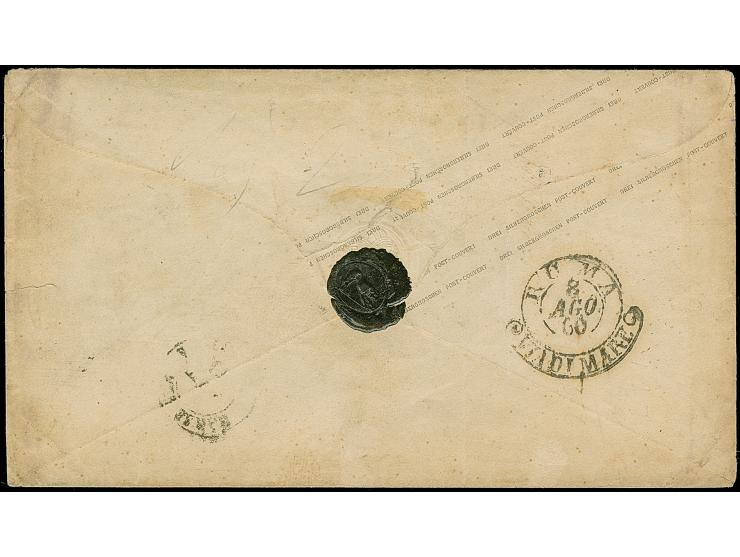 Umschlag 3 Sgr. gelb, mit klarem Ra3 "BERLIN POTSDAMER BAHNH.31/7" mit Leitvermerk "via Marseille" nach Rom, Kirchenstaat, &n