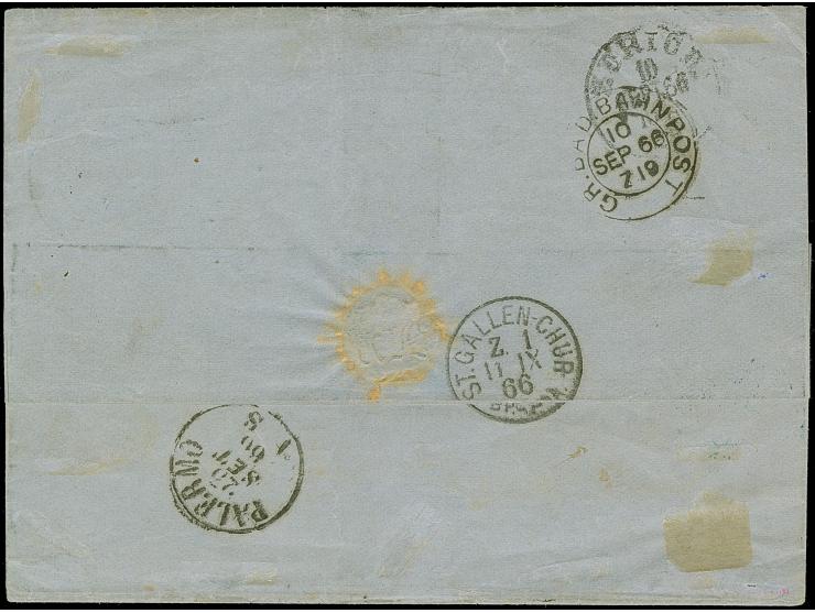 4 Pfg. grün, farbfrisch und voll- bis breitrandig, in wertstufengleicher Mischfrankatur mit Wappen 4 Pfennig grün und waagere