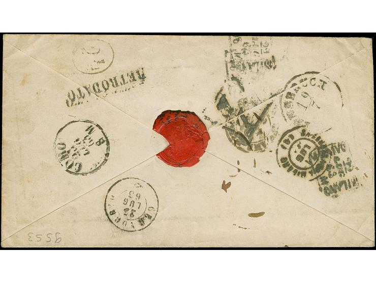 3 Sgr. ocker, mit sauber auf- und nebengesetztem DKr. "BERLIN 17/7 63"auf Briefkuvert an eine Sängerin in Mailand, nachgesand