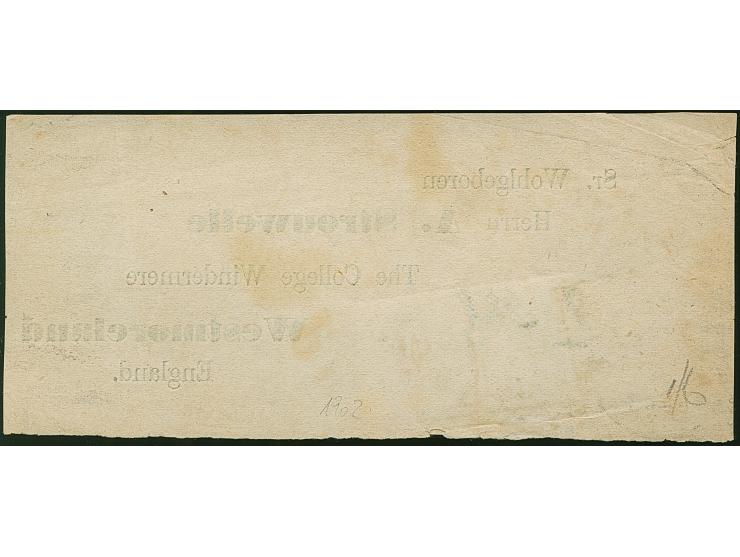 4 Pfg. grün, waagerechtes Paar, zusammen mit 2 Sgr. ultramarin, mit blauem DKr. "BERLIN P.E. No.12 18 6 67" auf vorgedruckter