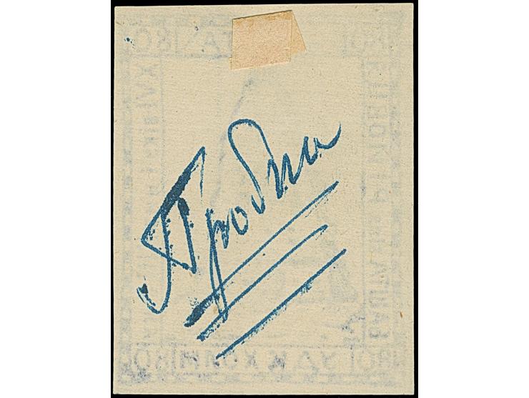 1. AUSGABE: Turm von Rejouce 80 Gr. schwarzblau, im großen Format, rückseitiger Vermerk “Proba” (Probedruck), ungebraucht, ta