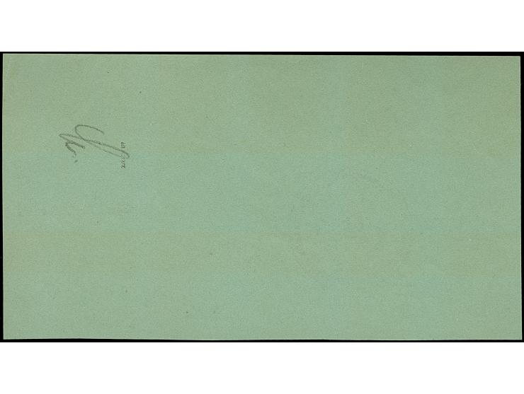 1. AUSGABE: Bahnhof 85 Gr. auf blassgrün auf großformatigem Papier (72x131MM) sogen. “Ministerblocks”, mit Siegel von Cholm u