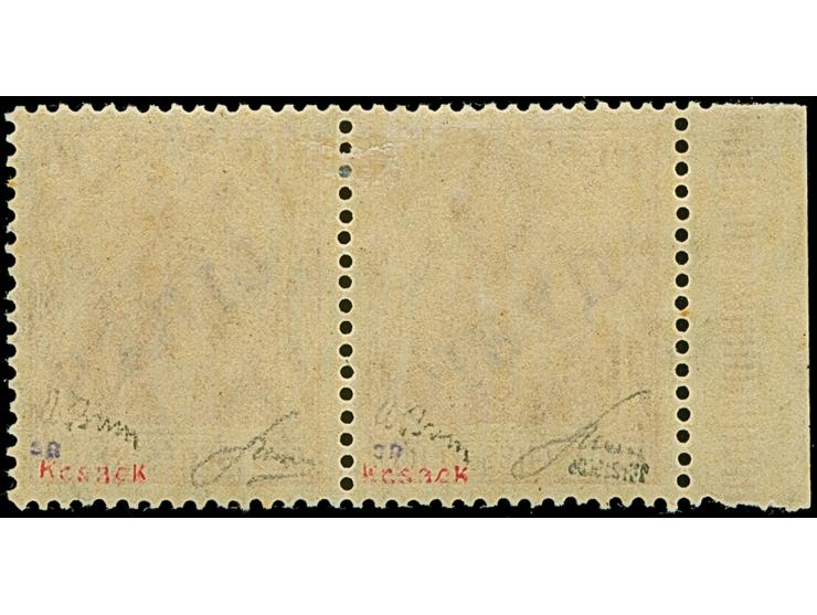 1919, Aufdrucktype II, violettblauer Aufdruck: Germania 10 Pfennig dunkelkarminrot, waagerechtes Seitenrandpaar, die linke Ma