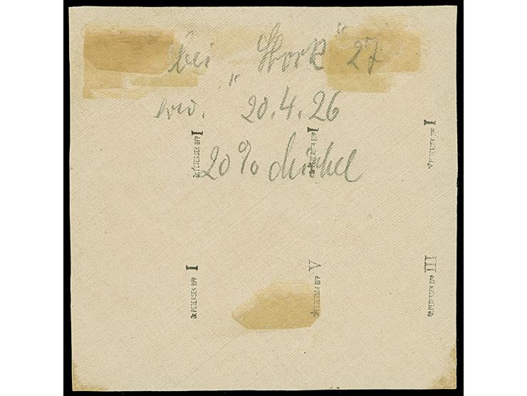 1923, Neue Währungsaufdrucke 15 Centu auf 25 Mark., Unterrand-Sechserblock von den Druckfeldern 83-85 und 93-95, die mittlere