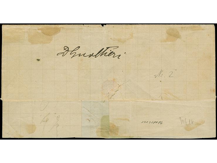 1875, 10C. schwarz/graugrün/dunkelgelb, farbfrisch und übliche gezähnt, sauber mit 5-Ringstempel auf Faltbriefhülle (eine Kla