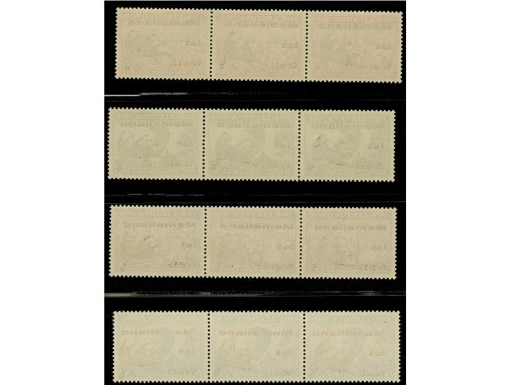 1939, Elchschaufel 15-60 Centu, einheitlich in waagerechten Dreierstreifen mit den Aufdrucktypen I-II-III, postfrisch, tadell