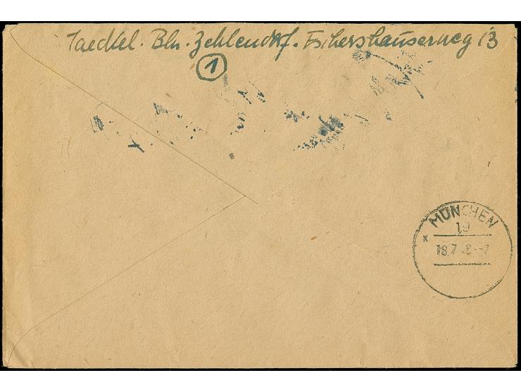 Band auf Arbeiter 24 Pfg. im senkrechten Dreierstreifen und Paar sowie Einzelmarke je mit Stempel “BERLIN W57 15.7.48" als ta