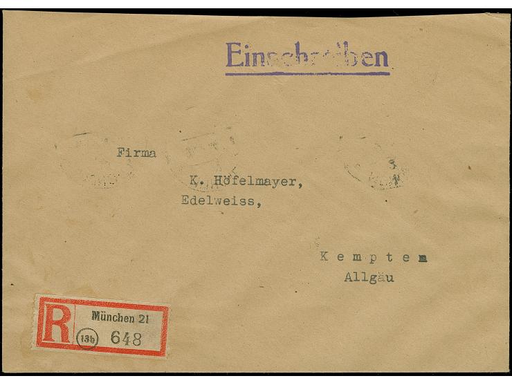 Band auf Arbeiter 6 Pfg. im senkrechten 10er-Block mit Stempel “MÜNCHEN 4.9.48” als tarifgerechte Mehrfachfrankatur rückseiti
