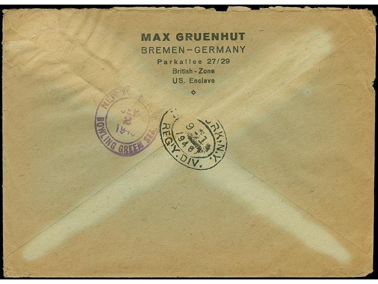 Netz auf Arbeiter 60 Pfg. karminbraun, zwei senkrechte 4er-Streifen und Einzelwert je mit Stempel “BREMEN 28.8.48” als tarifg
