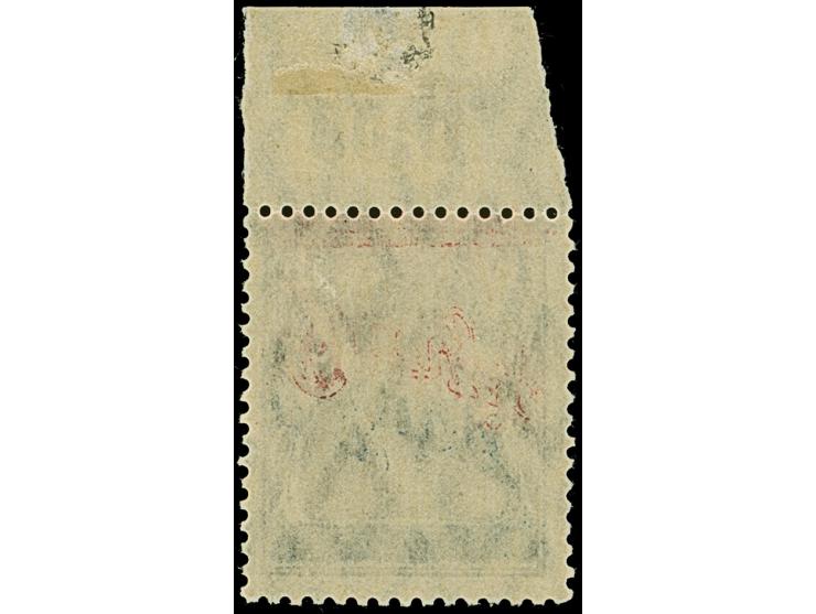 1920, Germania 15 Pfennig, Oberrandstück, Probedruck mit Aufdruck in dunkelviolettultramarin normalstehend sowie in dunkelros